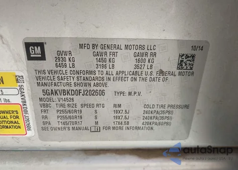 2015 Buick Enclave Leather z USA, uszkodzony, nr VIN 5GAKVBKD0FJ202606